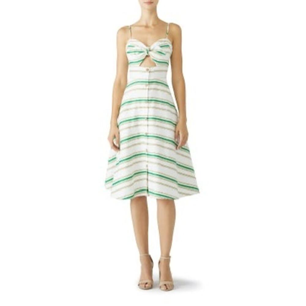 HUTCH White Green Striped Marissa Full Skirt Sweetheart Neckline Dress Size 8 - Picture 2 of 12
